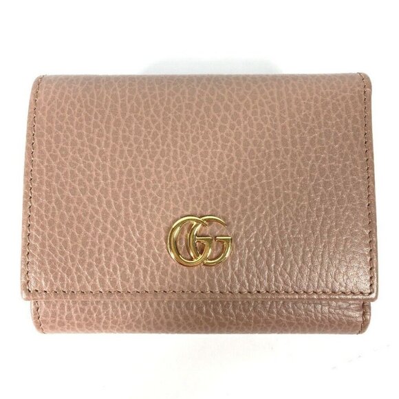 Auth GUCCI 474746 Compact wallet GG Marmont Trifold wallet Leather Beige - Picture 1 of 10